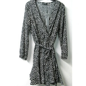 Pretty Little Thing Dalmation Print Dress Size 10 Wrap Long Sleeve Wrap Tea Belt